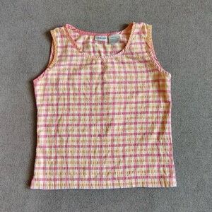 Vtg Gingham Seersucker Top Women S Sleeveless Pink Checkered Preppy Plaid